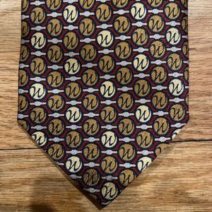 Buffalo Bay 58” Neck Tie Letter W Yellow Red “Wall Homes” 100% Silk